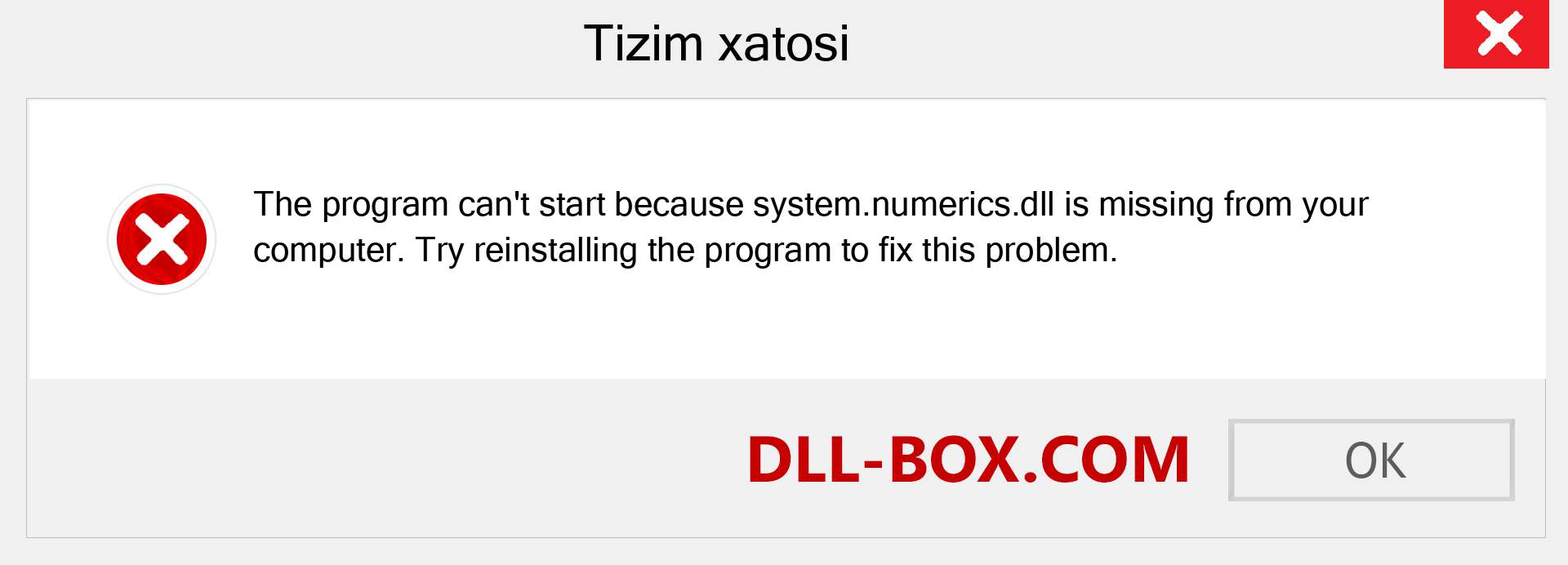 system.numerics.dll fayli yo'qolganmi?. Windows 7, 8, 10 uchun yuklab olish - Windowsda system.numerics dll etishmayotgan xatoni tuzating, rasmlar, rasmlar